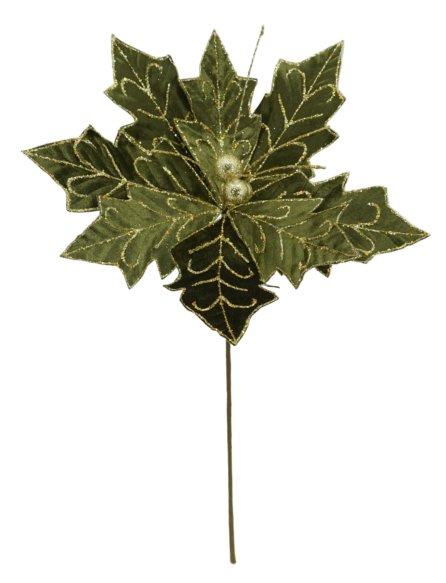 40472 | 15" | VELVET POINSETTIA STEM | MOSS GREEN