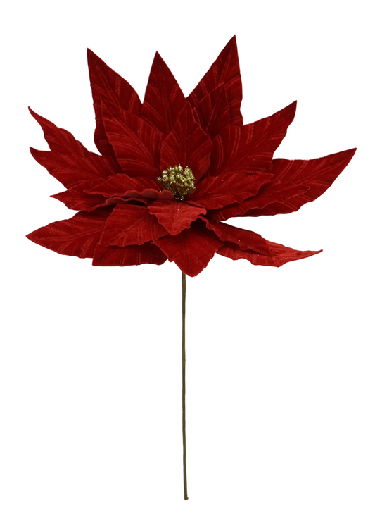40474 | 15" | VELVET POINSETTIA STEM | RED