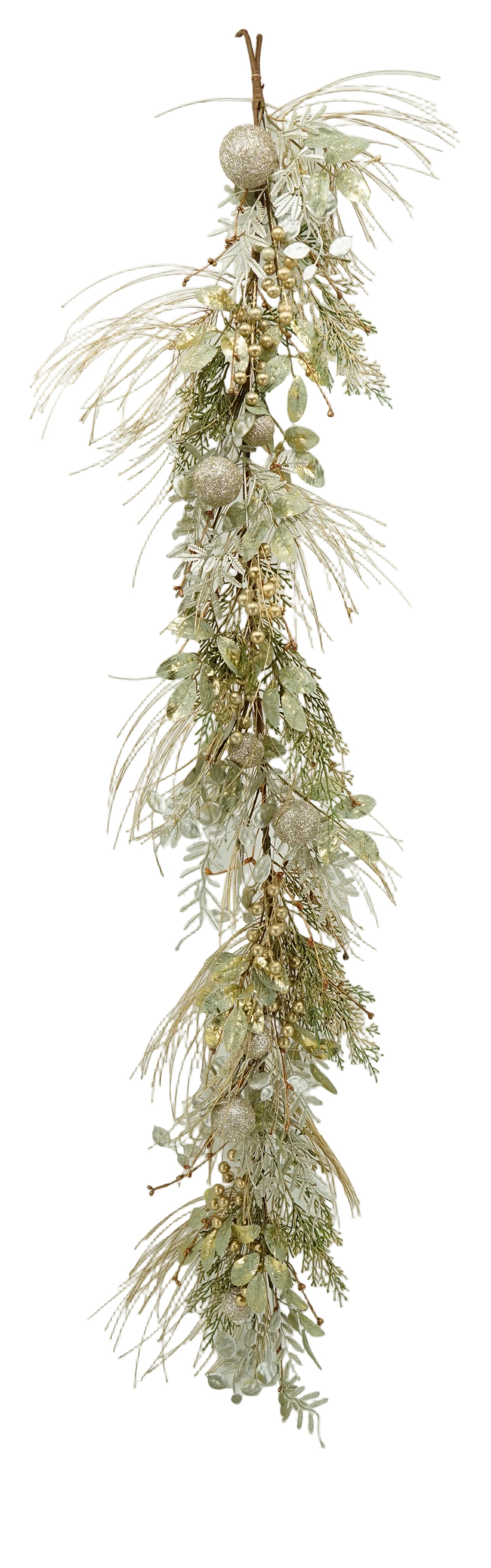 40522 | 5FT | MIXED PINE BALL BERRY GARLAND | GOLD