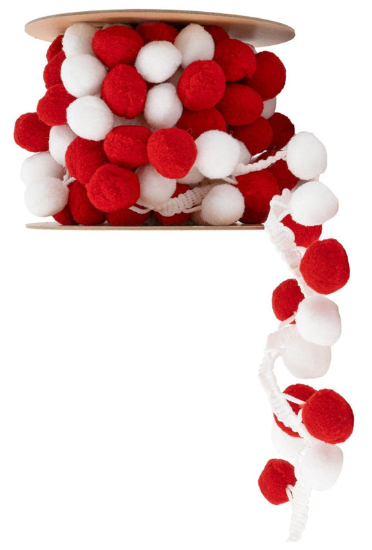 4117-010-25C | 1" | Pom Pom Trim | Red/White | 5yds