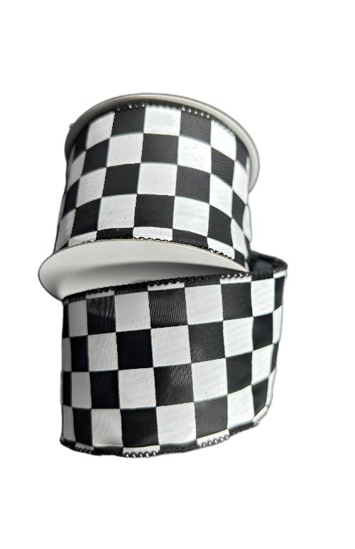 42437-40-21 Black Satin/White Race Chex 2.5''x10Y - A&B Wholesale Market Inc