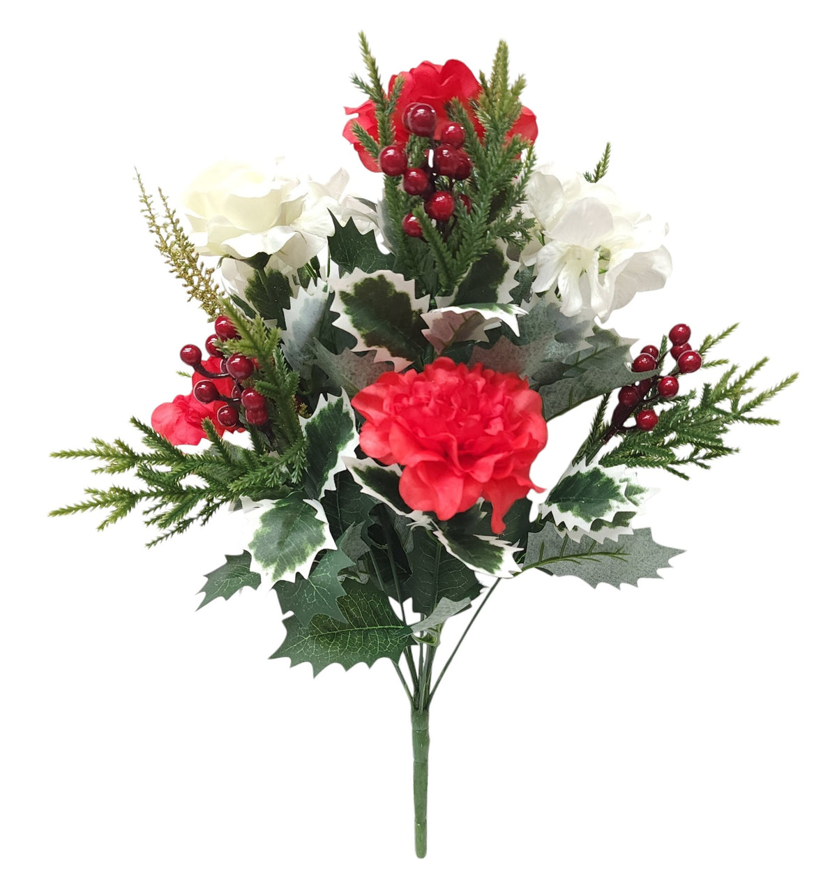 44423 | ROSE/HYDRANGEA/HOLLY X12 | RED/CREAM