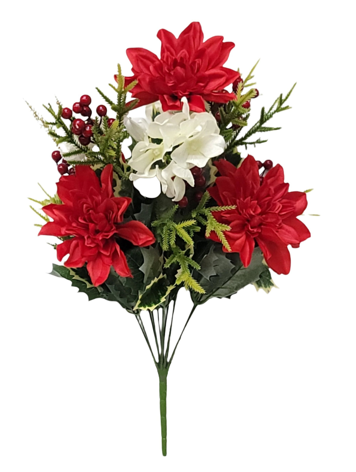 44433 | DAHLIA/HYDRANGEA/HOLLY BUSH X12 | RED/CREAM - A&B Wholesale Market Inc