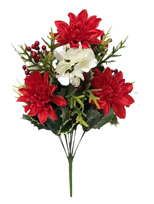 44433 | DAHLIA/HYDRANGEA/HOLLY BUSH X12 | RED/CREAM