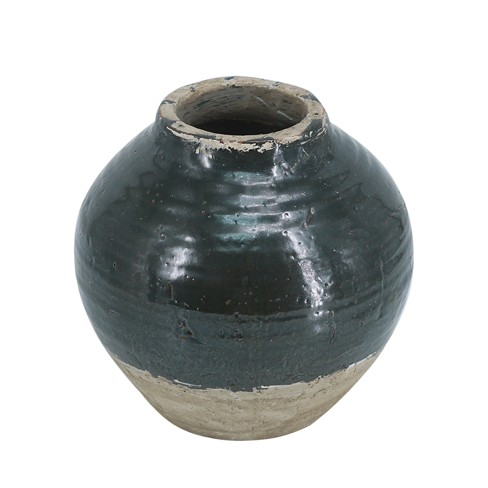 460272 Round Terracotta Pot with Green Finish