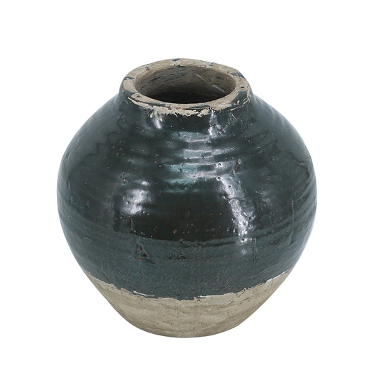 460272 Round Terracotta Pot with Green Finish