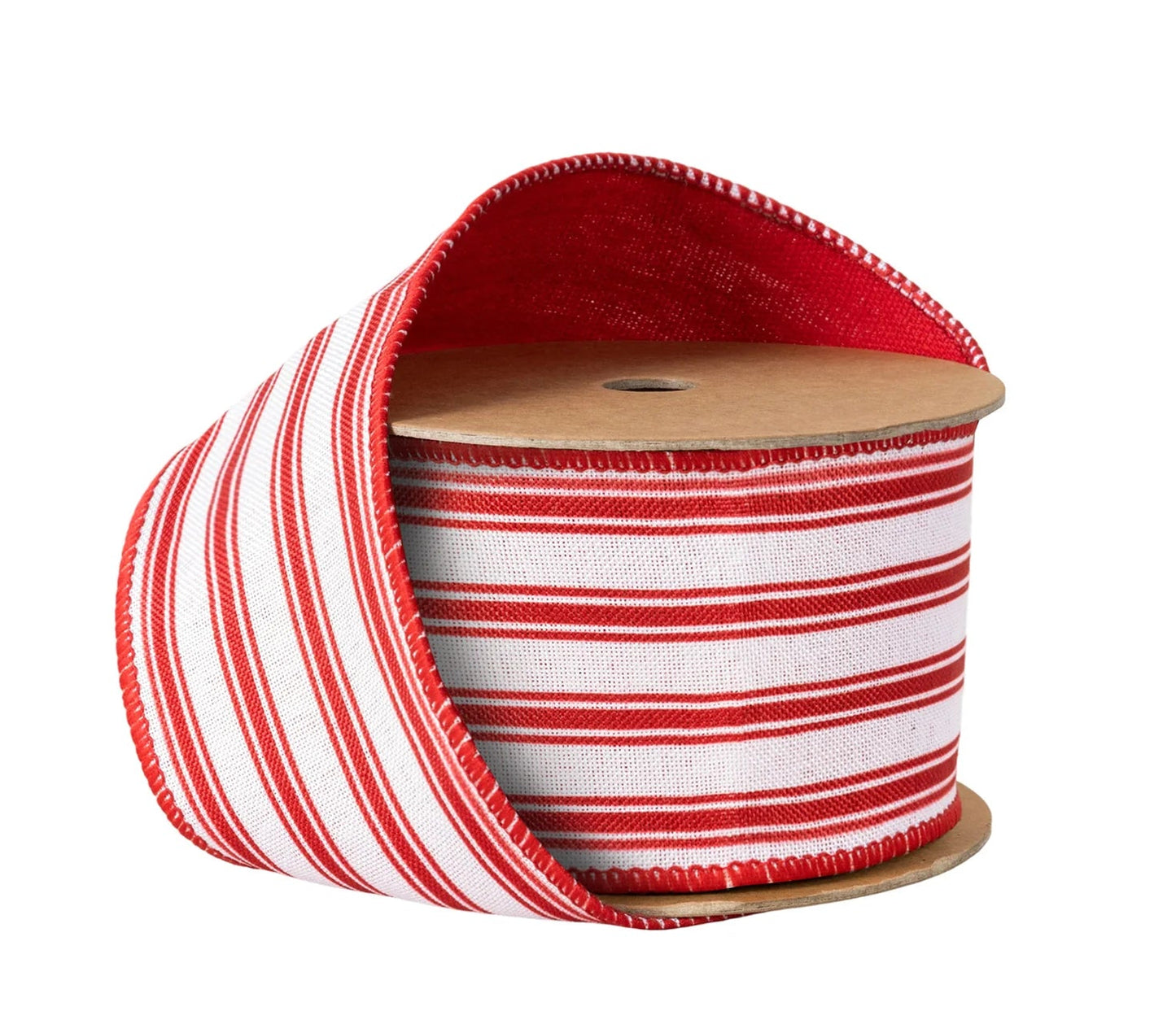 4725W-250-63E | 2.5" | Wired Ribbon | Red Ticking Stripe | 10yds