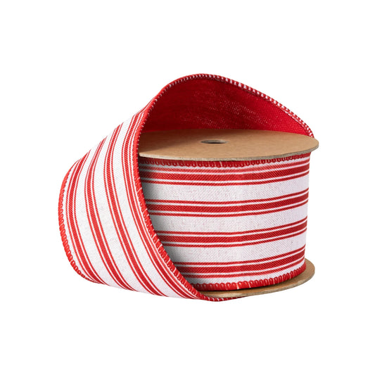 4725W-250-63E | 2.5" | Wired Ribbon | Red Ticking Stripe | 10yds