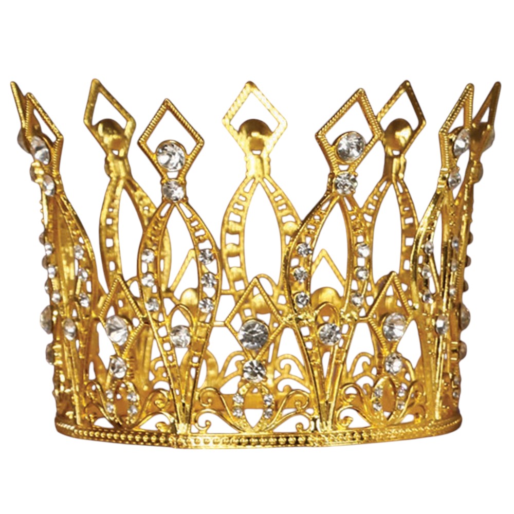 4993-Gold 5.15"Dx3.75"H Alloy Crown W/Rhinestones