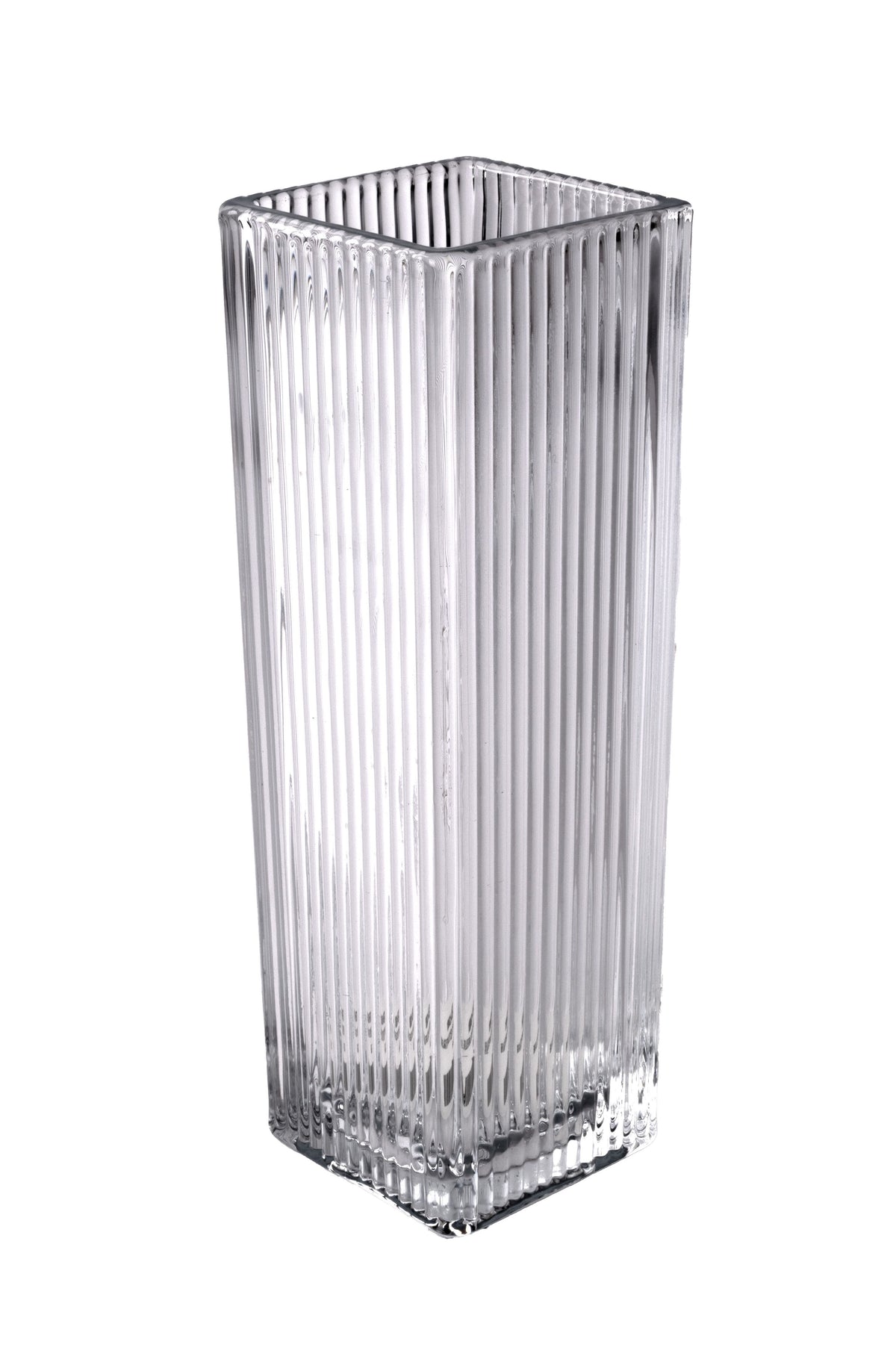 GM6081 | 9.5"Hx3.125"Sq | Glass Vertical Line Vase | Clear