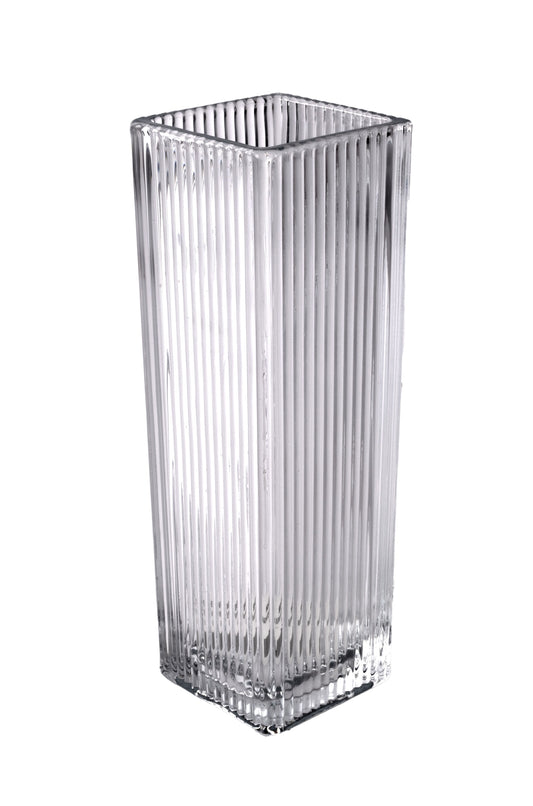 GM6081 | 9.5"Hx3.125"Sq | Glass Vertical Line Vase | Clear
