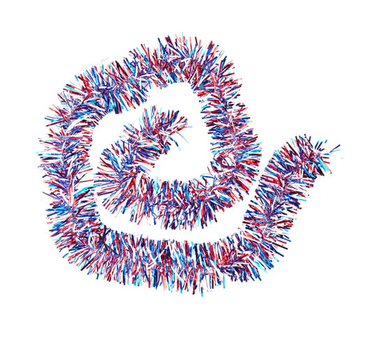 HJ4030 | 78"L x 4.25"Dia | Tinsel Garland | Red/White/Blue