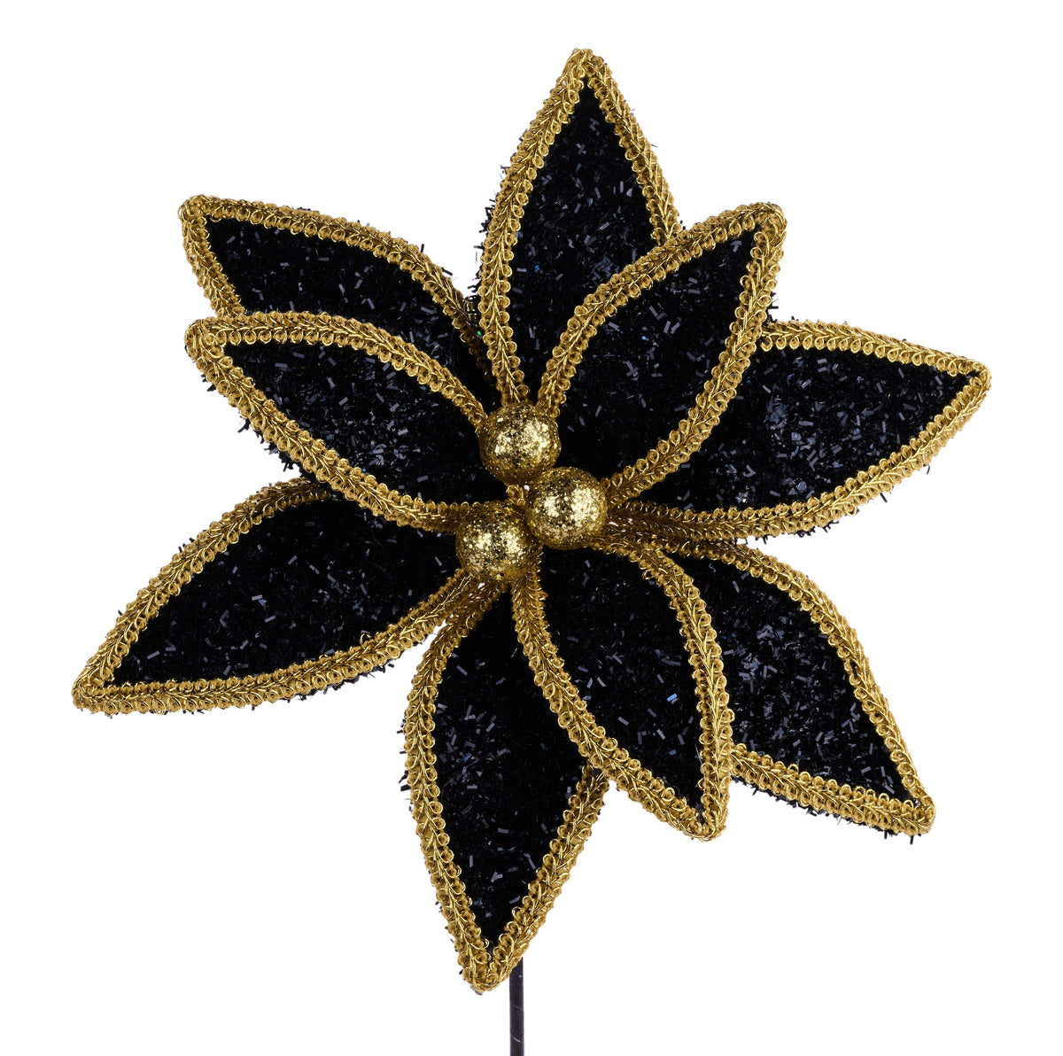 XS418202 | 14"L | V-Cut Glitter/Lace Edge Poinsettia | Black/Gold