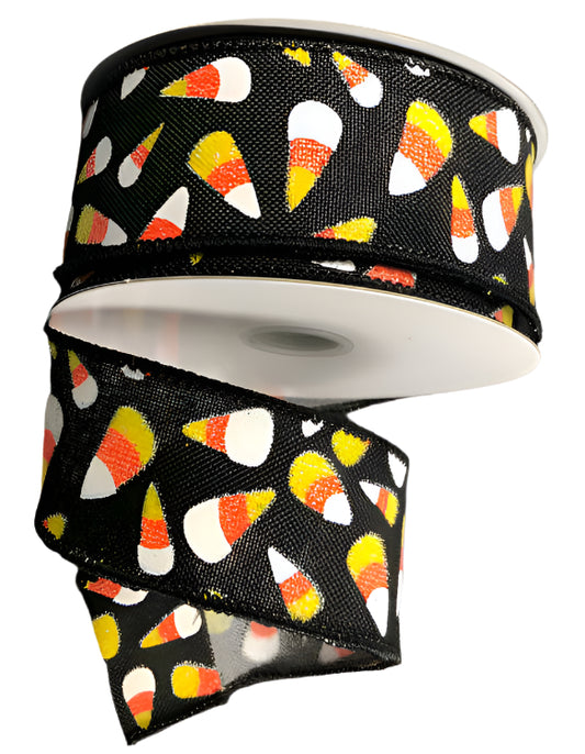 51212-09-20 | 1.5" | Linen Glitter Candy Corn | Black | 10yds