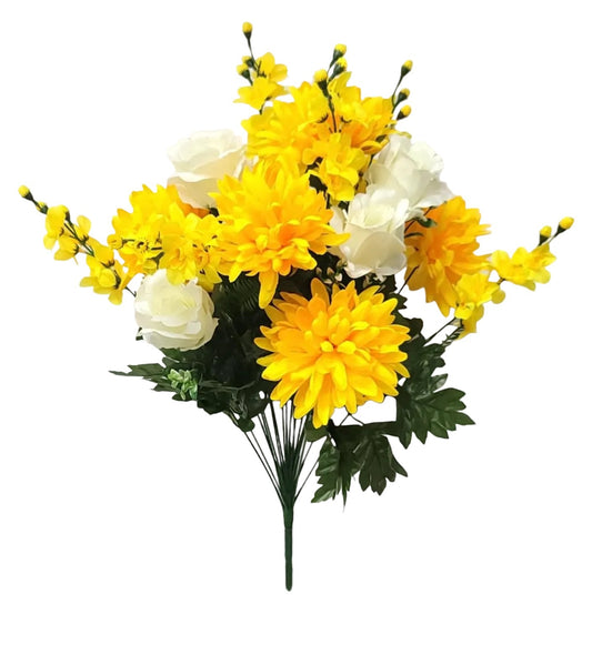 52242 | Mum/Bud/Delphenium Mix Bush x18 | Yellow/Cream