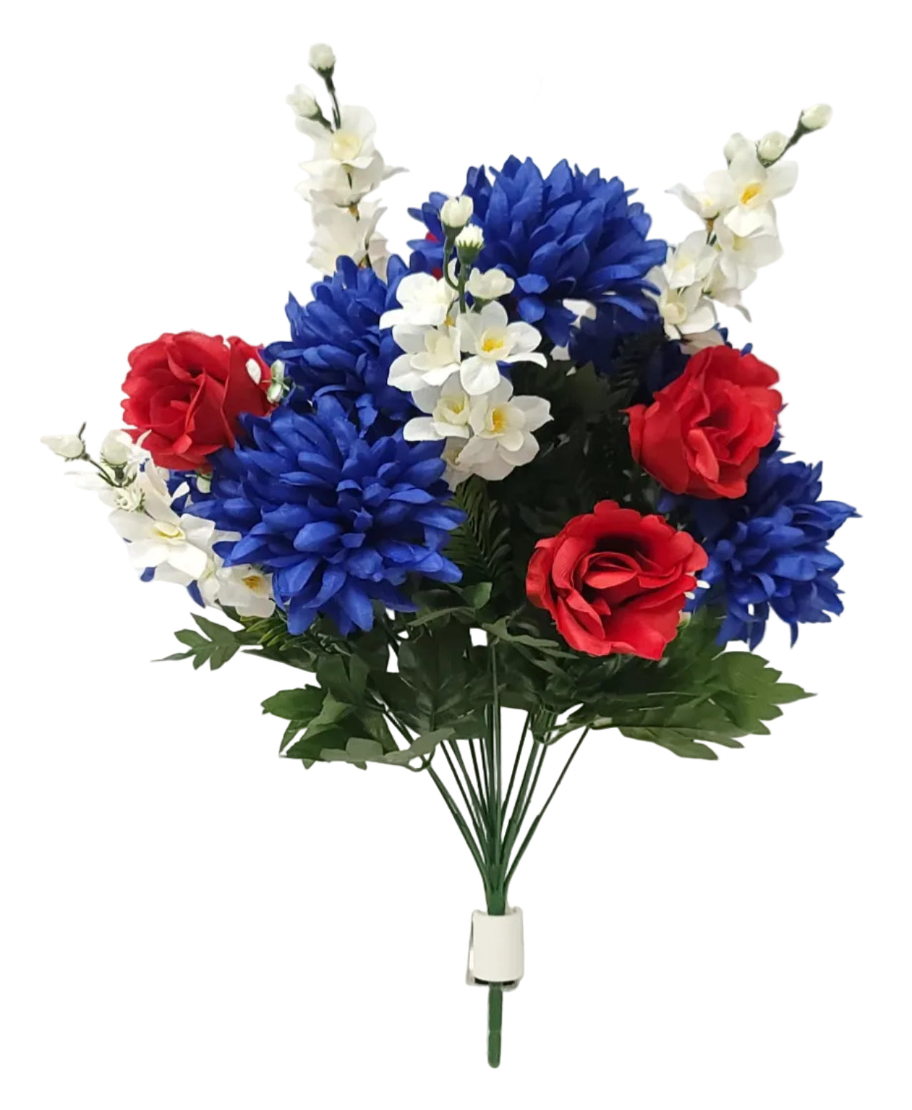 52246 | Mum/Bud/Delphenium Mix Bush x18 | Red/White/Blue