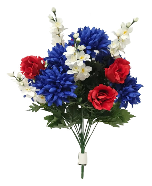 52246 | Mum/Bud/Delphenium Mix Bush x18 | Red/White/Blue