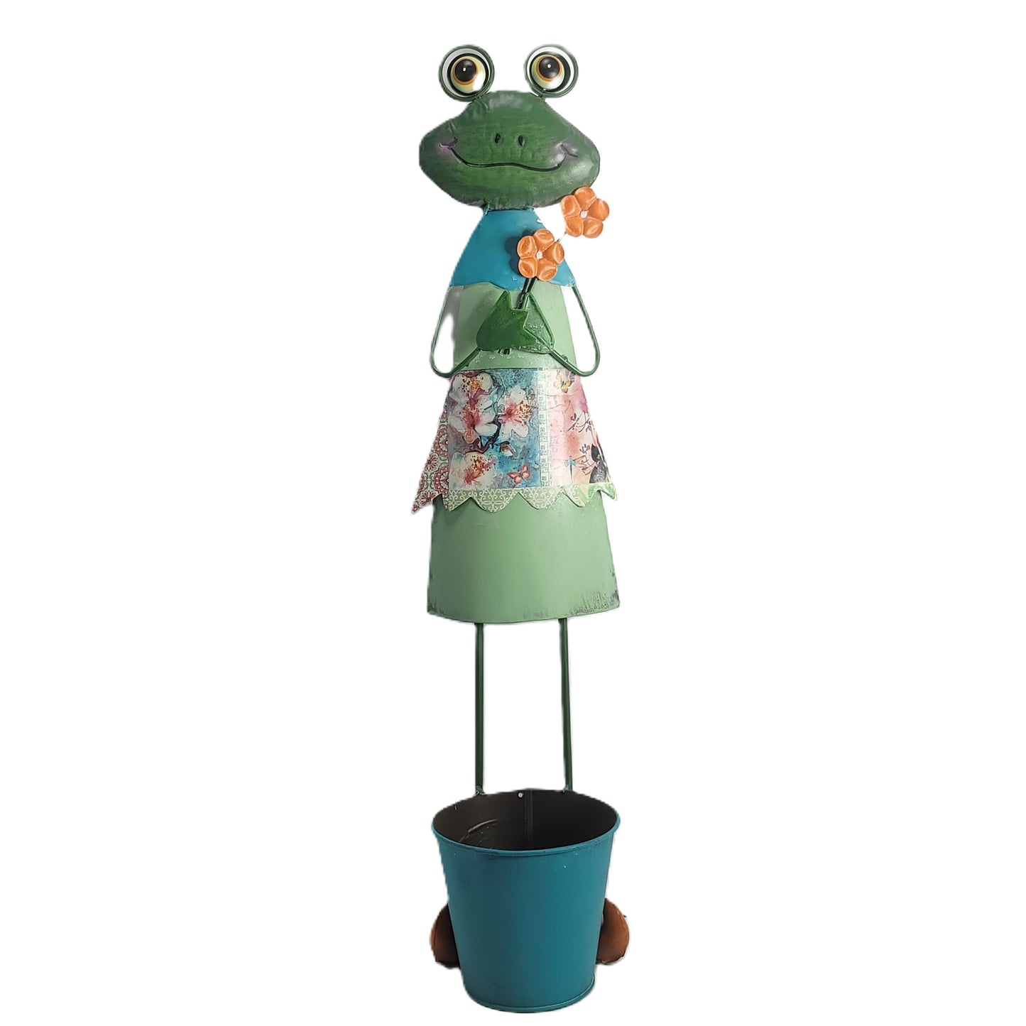 METAL FROG WITH FLOWER POT