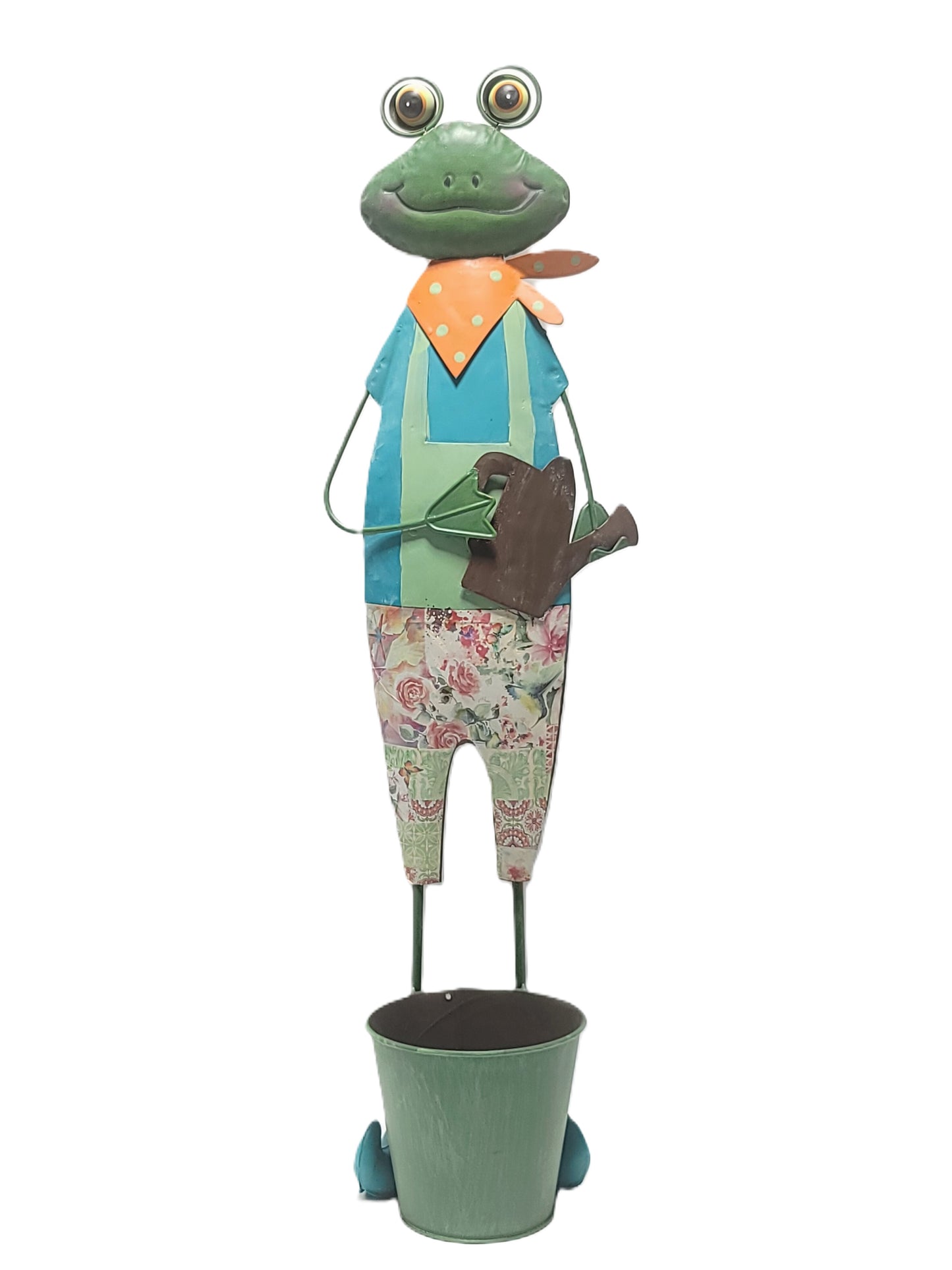 METAL FROG WITH FLOWER POT