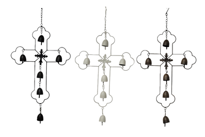 53446 | 26"H | METAL CROSS WIND CHIME  | 3 ASSORTED