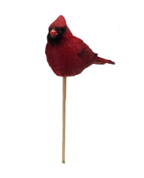 54452 | 6"H | RESIN BIRD FLOWER PICK | CARDINAL