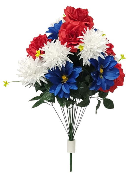 55738 | ROSE/MUM/DAHLIA MIX BUSH X18 | RED/WHITE/BLUE