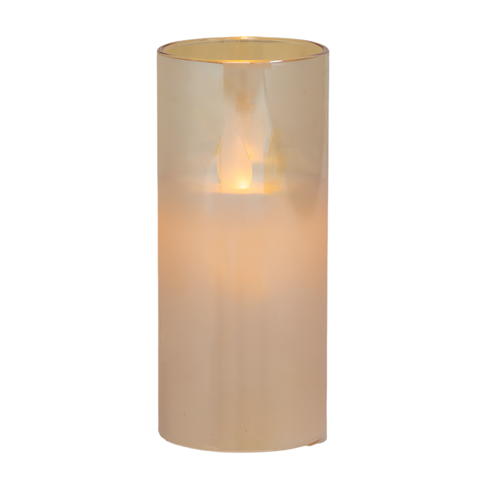 5854-AMBER 2"Dx5"H AMBER LED GLASS CANDLE