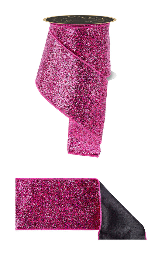 LX327383 | 4" | Laser Glitter/Fused | Fuchsia w/Black Backing | 10yds