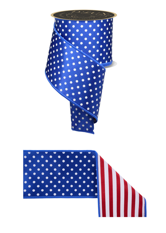 LX3066C9 |  4" |  Polka Dot/Stripe/Fused |  Royal Blue/White/Red |  10yds - A&B Wholesale Market Inc