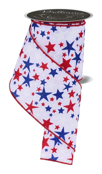 LS306827 | 4" | RED/ROYAL BLUE STARS ON WHITE | 10YDS