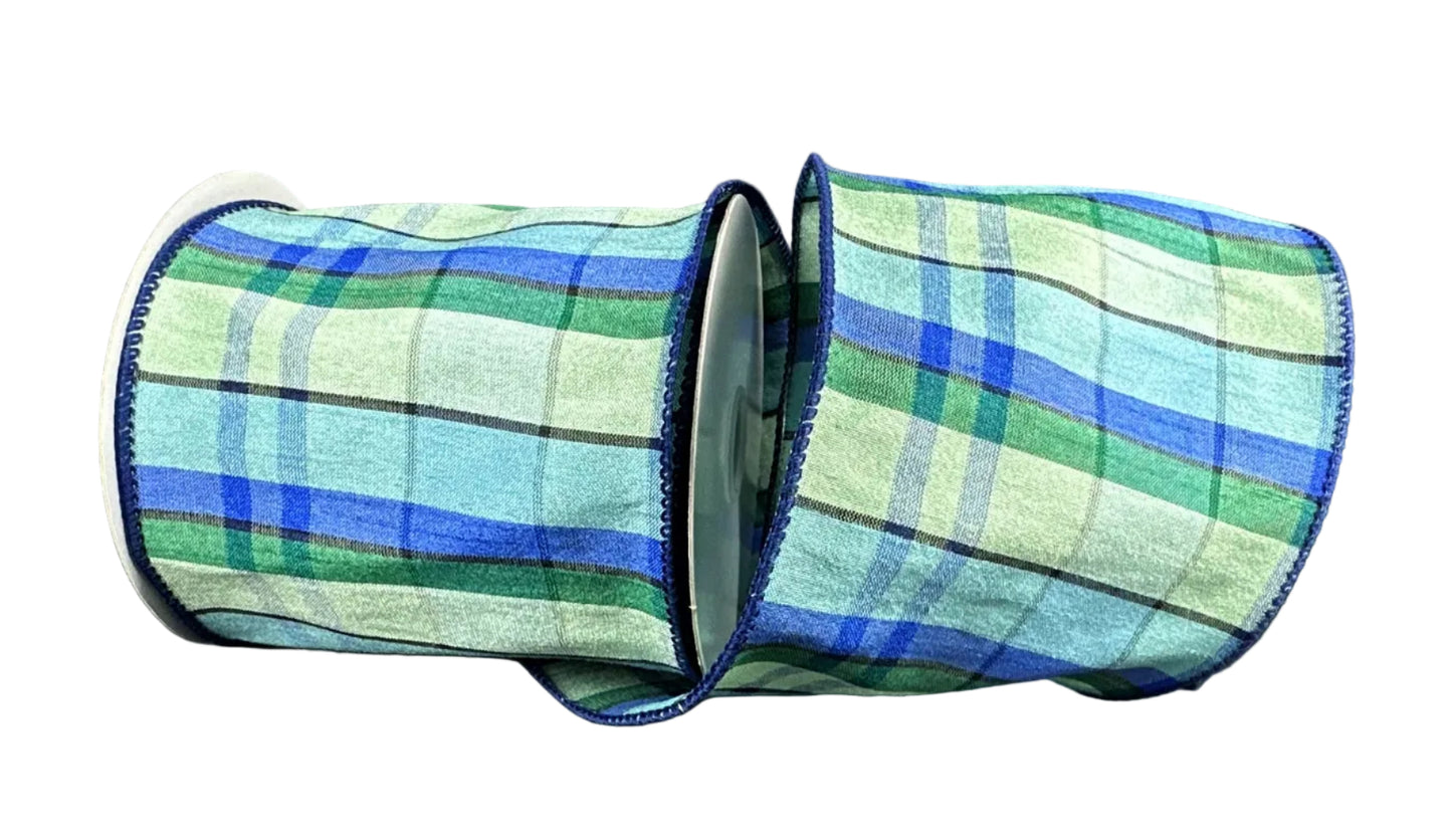 61617-04-06 | 4" | CONRAD DUPIONI PLAID | BLUE/GREEN | 10YDS
