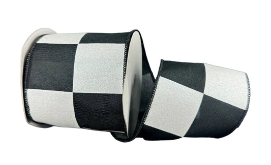 61630-04-21 | 4" | BLACK/WHITE GLITTER GIGANTIC CHEX | 10YDS