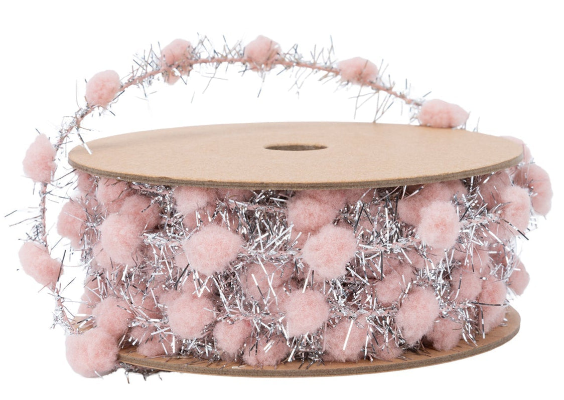 6214-150-16E | 3/8" | Tinsel Pom-Pom | Pink | 10yds
