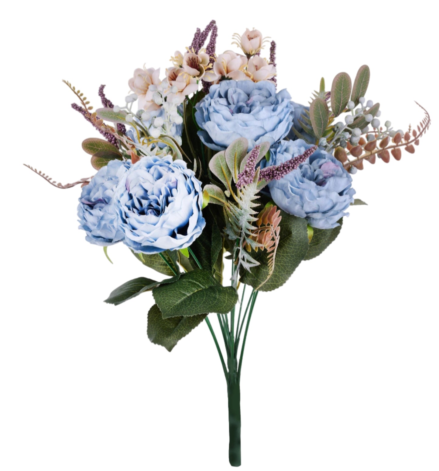 FB193744 | 17"L | Cabbage Rose/Fern/Spike Bush x16 | Smoke Blue/Cream