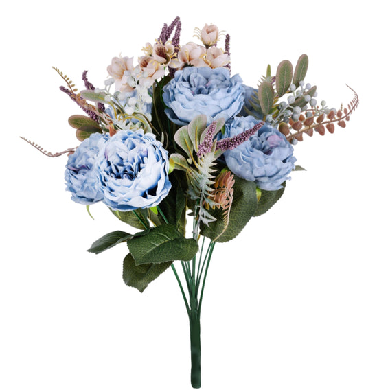 FB193744 | 17"L | Cabbage Rose/Fern/Spike Bush x16 | Smoke Blue/Cream