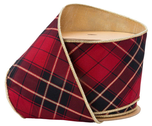 6912W-037-100E | 4" | Black/Gold/Red Bias-Plaid w/Gold Dupioni-fused Backing | 10yds