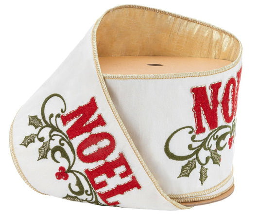 6913W-810-100C | 4" | Embroidered NOEL on Metallic Dupioni-fused Backing | 5yds
