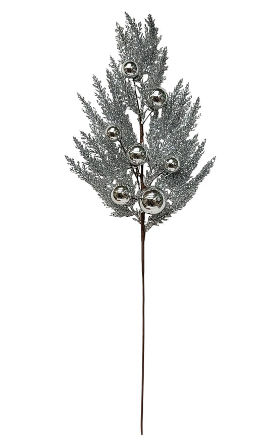 69312 | Xmas Glitter Cedar Spray | Silver