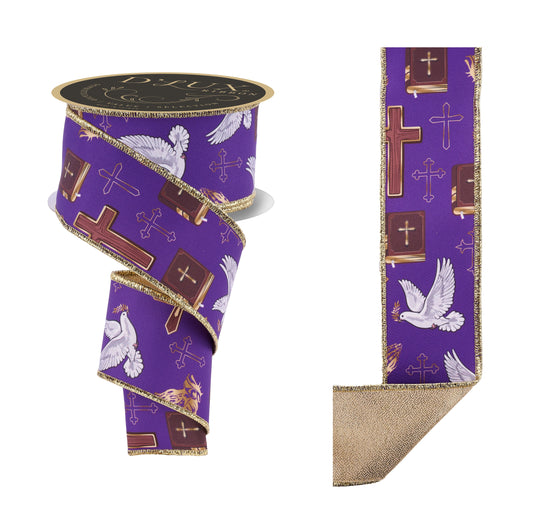 LX119123 | 2.5" | Cross/Dove/Prayers/Fused |  Purple | 10yds