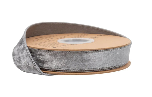 7005W-017-25E | 1" | Wired Heritage Velvet Ribbon | Silver | 10yds