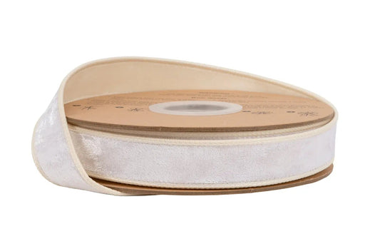 7005W-028-25E | 1" | Wired Heritage Velvet Ribbon | Ivory | 10yds