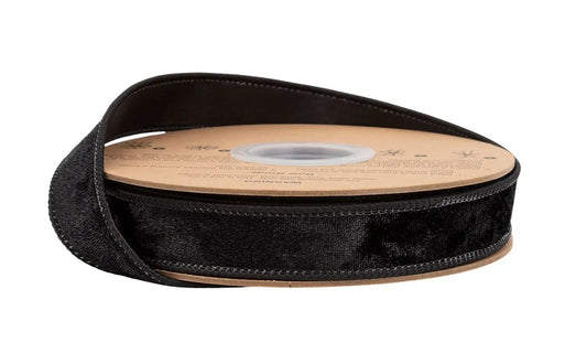 7005W-030-25E | 1" | Wired Heritage Velvet Ribbon | Black | 10yds