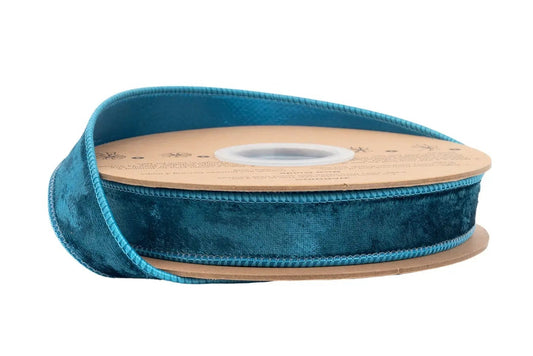7005W-366-25E | 1" | Wired Heritage Velvet Ribbon | Teal | 10yds