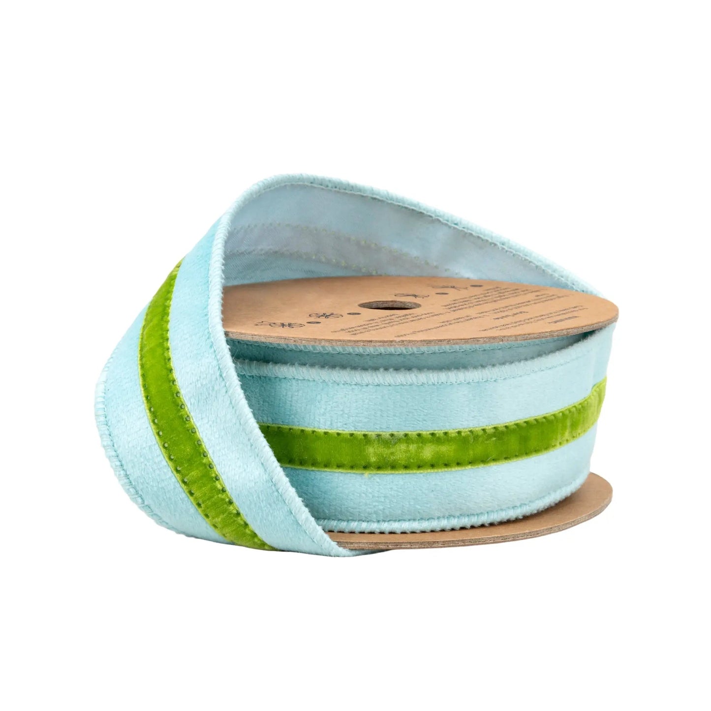 7021W-305-38E | 1.5" | Velvet Ribbon w/ Trim | Blue/Green Trim | 10yds
