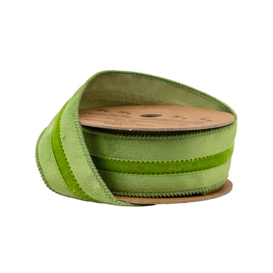 7021W-563-38E | 1.5" | Velvet Ribbon w/ Trim | Green/Green Trim | 10yds