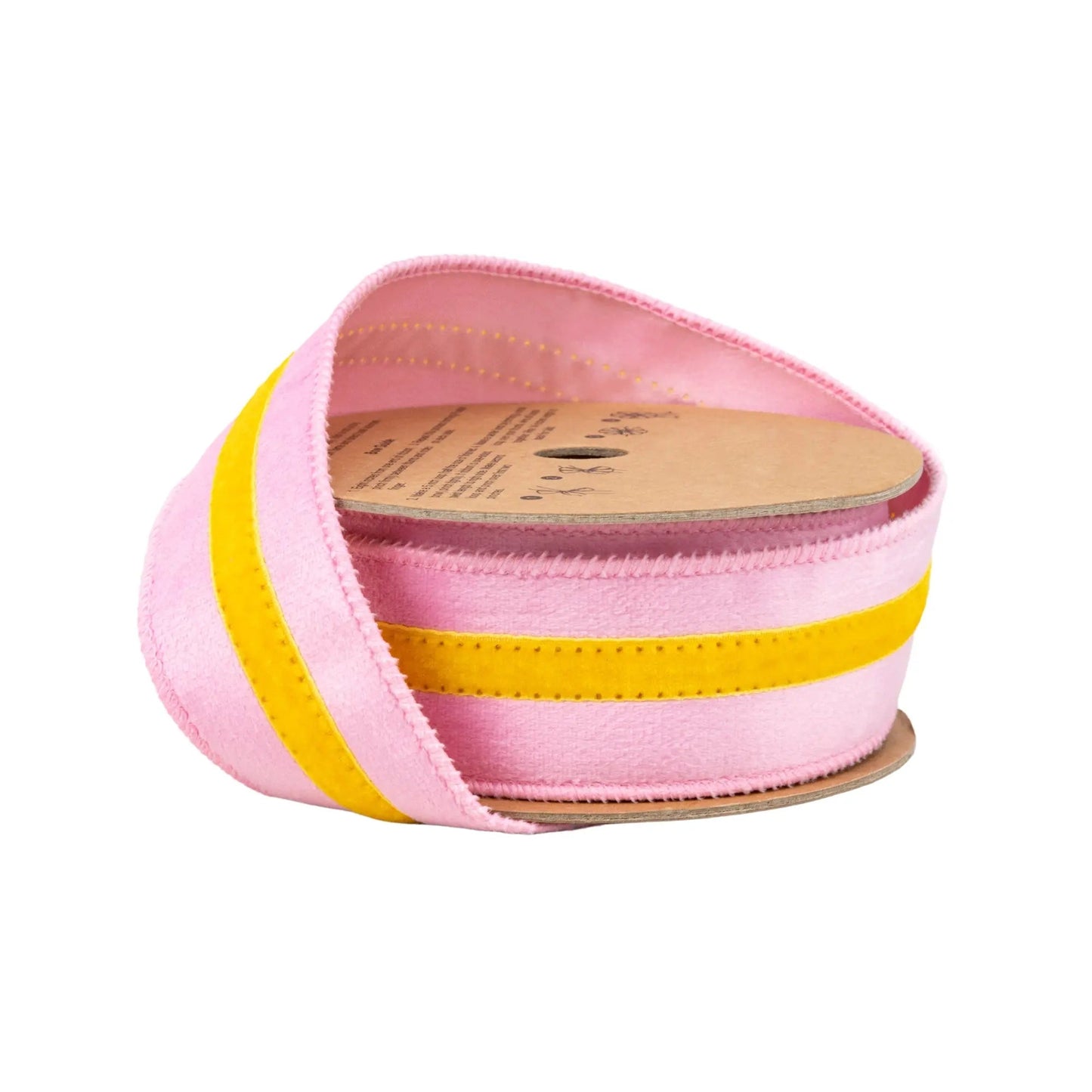 7022W-150-38E | 1.5" | Velvet Ribbon w/ Trim | Pink/Yellow | 10yds