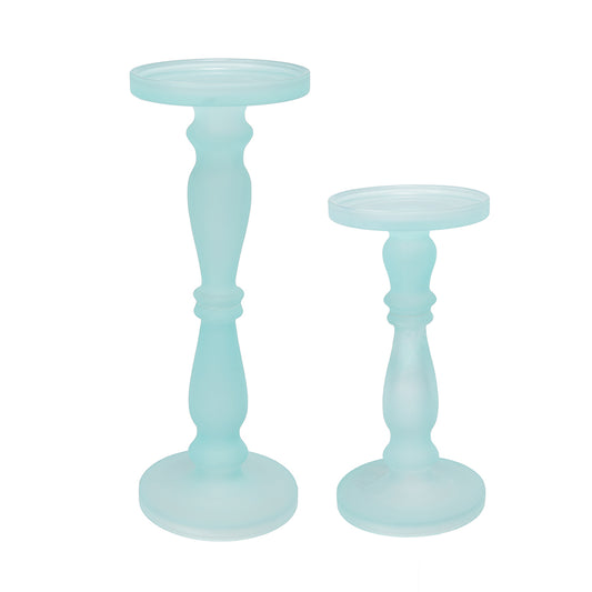 70460-FRAQ-DS-SA | Pedestal Glass Candle Holders w/Frosted Blue Finish | 2Pcs/Set