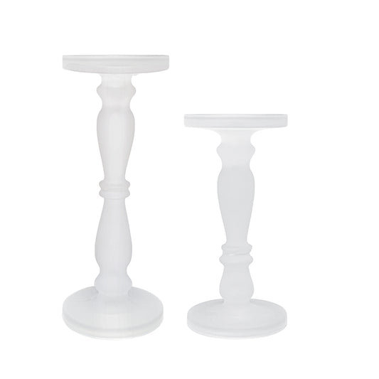 70460-FRCL-DS-SA | Pedestal Glass Candle Holders w/Frosted White Finish | 2Pcs/Set