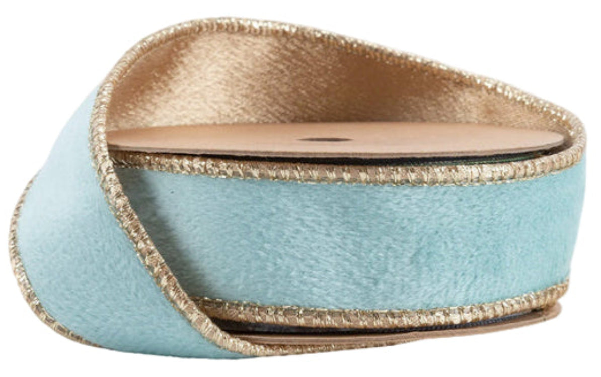 7115W-314-25E | 1" | Reversible Classic Velvet Ribbon | Aqua/Gold | 10yds
