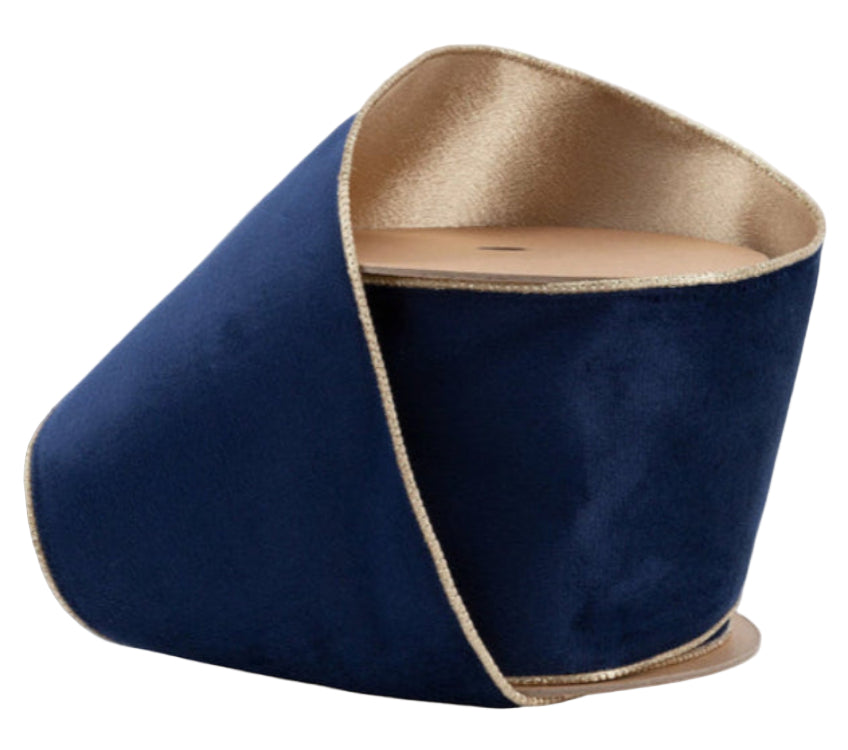 7115W-374-100E | 4" | Reversible Classic Velvet Ribbon | Navy/Gold | 10yds